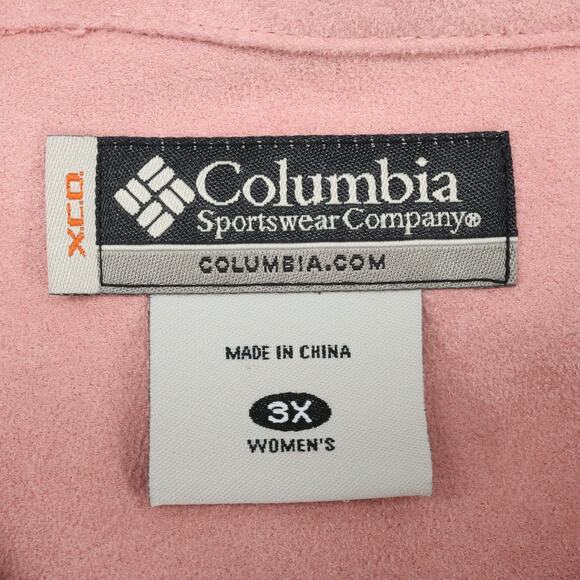 Columbia XCO Top Plus Size 3X Pale Pink Faux Suede Pearl Snaps Pockets Shacket - Picture 3 of 15